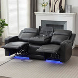 P.H.Furn Power Recliner Sofa, Home Theater Seating with Adjustable Headrest, Blue LED Lighting, Reclining Loveseat, Flip-Up Backrest Storage, Multi-Port Charger, Cup Holder, USB P.H.Furn