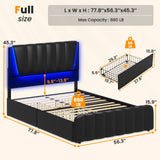 AOGLLATI Full Size Bed Frame with Adjustable Headboard, 4 Storage Drawers, LED Lights & USB Ports AOGLLATI