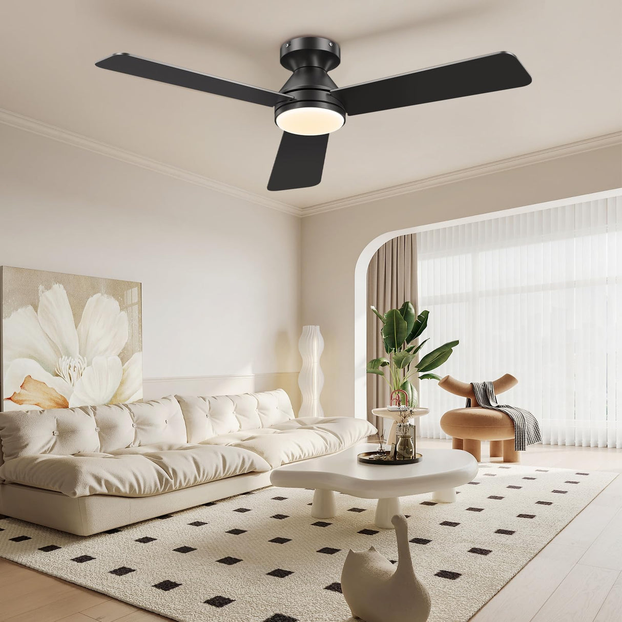 Dgguo Ceiling Fans with Lights, 42 Inch Low Profile Ceiling Fan with Light and Remote Control, Reversible, LED Dimmable for Bedroom Living Room Indoor/Outdoor Patio Use Dgguo