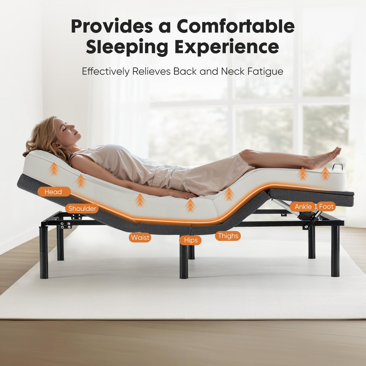 Sweetcrispy Full Adjustable Bed Frame, Ergonomic Electric Bed Base with Wireless Remote and 2 USB Ports, Head and Foot Incline, Zero Gravity Bed, Anti-Snore, Easy Assembly Sweetcrispy