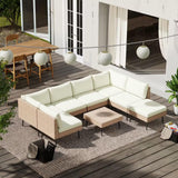 ENSTVER Outdoor Patio Sectional Furniture Set, 8 Piece Wicker Conversation Patio Furniture Wtih Extra Waterproof Cover and Thick Cushions for Garden, Backyard ENSTVER