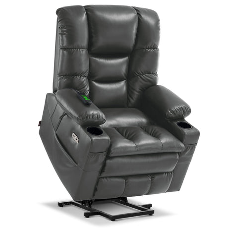 MCombo Large Triple Motor Power Lift Recliner Chair with Massage and Dual Heating, Adjustable Headrest for Tall Elderly People, Faux Leather 7634 (Dark Grey, Large) MCombo