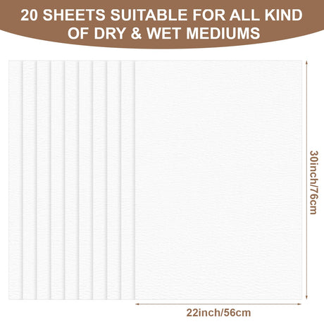 Kisston 10 Sheets Large Watercolor Paper 22 x 30 Inches, 140 lb/300 GSM Cotton Drawing Paper Texture White Blank Painting Paper for DIY Craft Activities Student Artists Drawing Supplies Kisston