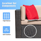 Greesum 5 Piece Patio Conversation Set Wicker Rattan Furniture Outdoor Sofa with Cushions,Pillows & Glass Table for Porch,Lawn and Yard,Beige Greesum