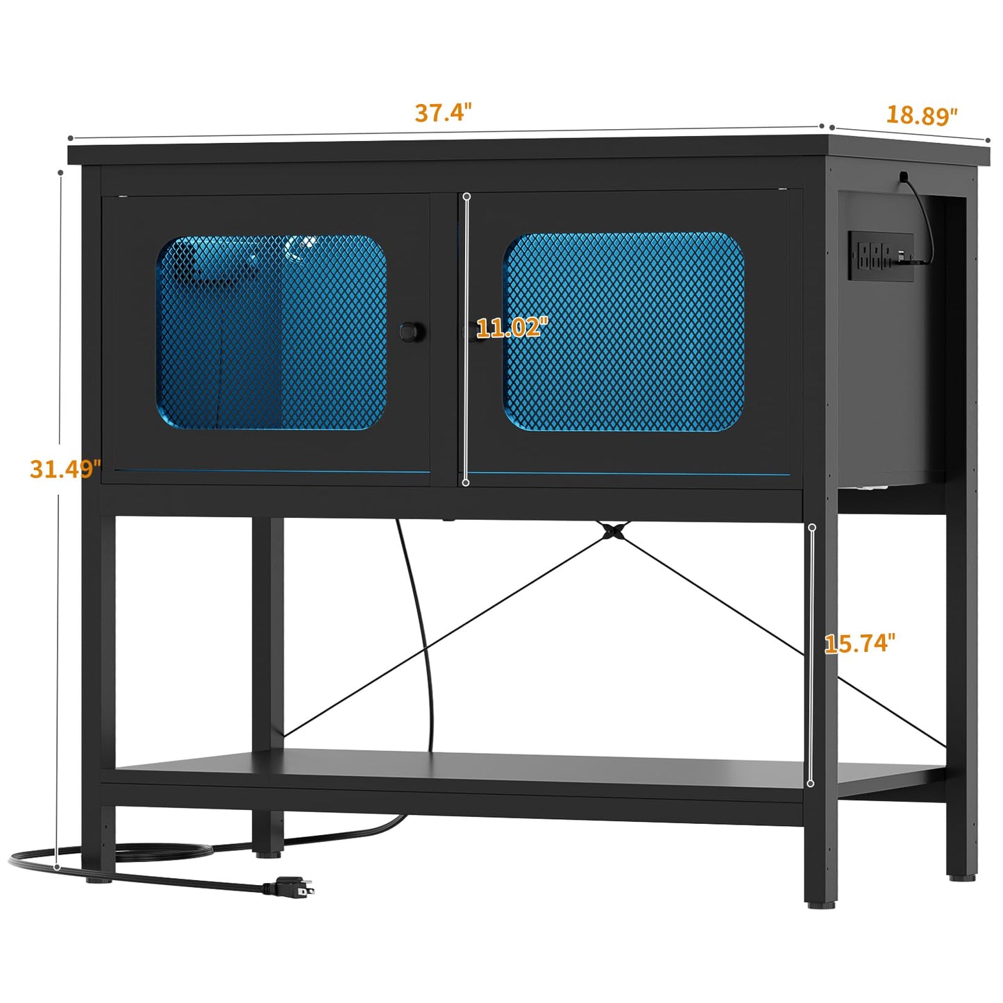 Hyomdeck 40 Gallon Fish Tank Stand with Magic Power Outlets and Smart LED Lights, Aquarium Stand with Storage Cabinet, Reptile Tank Stand with Unique Grid Door Design, Heavy Duty Metal Frame, - WoodArtSupply