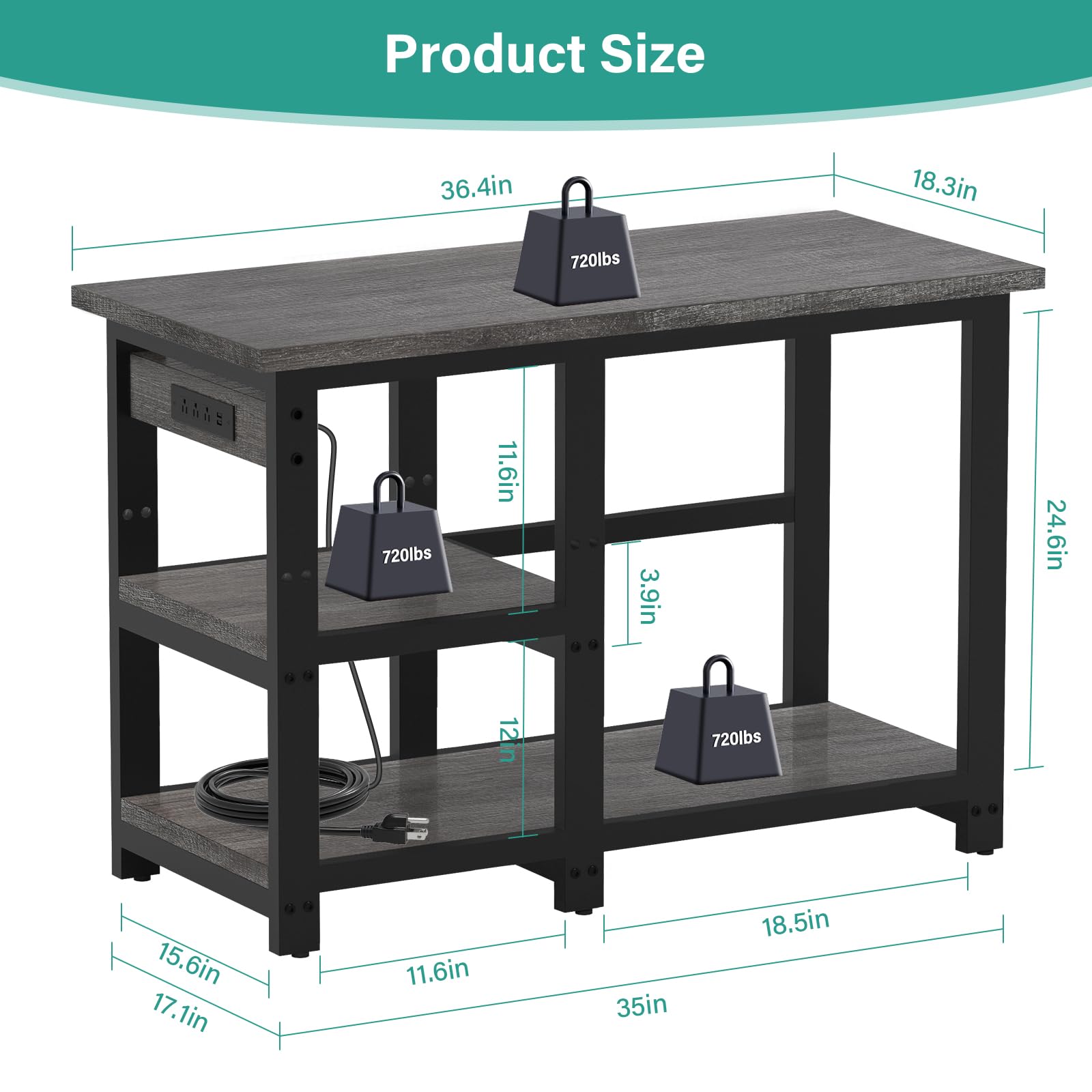 AQQA 40-50 Gallon Fish Tank Stand with 5 in 1 Power Outlets, 36x18 Inch Heavy Duty Metal Frame Aquarium Stand, Adjustable Storage Shelves, 720LBS Capacity Terrarium Stand, 3 Tiers Reptile Tan - WoodArtSupply