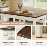 Tribesigns 55-Inch Kitchen Table Set for 4-6 People, Farmhouse Space Saving Dining Table with 2 Benches, 3 Pieces Wooden Dinette Set for Small Space, Breakfast Nook, Restaurant (White and Brown) Tribesigns