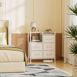 Furnulem 5 Drawer White Dressers for Bedroom Tall 2 Tier Shelf Storage Small Fabric Dresser for Closet Sturdy Metal Frame Modern Dresser Bedroom Dresser with Drawers for Hallway Rooms Furnulem