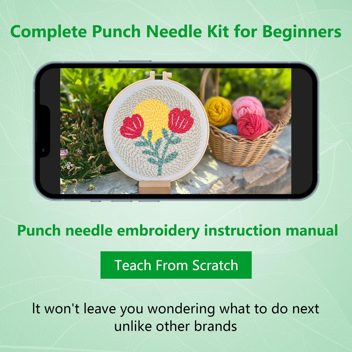 Enkor Punch Needle Kit Adults Beginner,Needle Punch Embroidery Kits Beginners Kids Include Instructions Video, Fabric,Hoop,Yarns,Threader-Flowers Love F1 Enkor