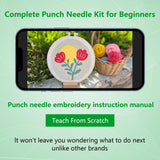 Enkor Punch Needle Kit Adults Beginner,Needle Punch Embroidery Kits Beginners Kids Include Instructions Video, Fabric,Hoop,Yarns,Threader-Flowers Love F1 Enkor