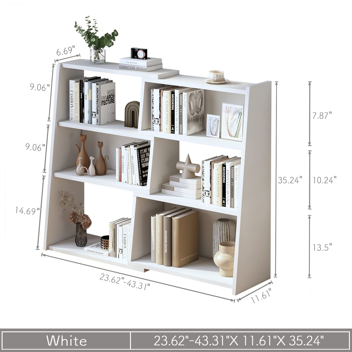 IOTXY Modular White 3-Tier Extendable Ladder Bookshelf for Small Spaces - WoodArtSupply