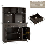 HOSTACK Buffet Cabinet with Hutch, Modern Farmhouse Kitchen Buffet Sideboard Storage Cabinet with 3 Drawers, Barn Door Coffee Bar Station, Liquor Cabinet for Dining Room, Living Room, Dark Brown HOSTACK