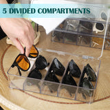 FORUP Sunglasses Organizer, Plastic Stackable Eyeglass Case Storage Organizer, Sunglass Glasses Storage Box with Hinged Lid, 5 Sections, 3 Pack, Clear FORUP