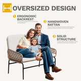 DWVO Outdoor Loveseat, All Weather Wicker Patio Sofa with Soft Cushions & High Back, Porch Furniture for Backyard, Balcony and Deck, Beige DWVO