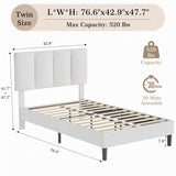 VECELO Twin Bed Frame with Upholstered Headboard, Heavy-Duty Platform Bedframe with Strong Wooden Slats Support, No Boxing Spring Needed, Pure White VECELO
