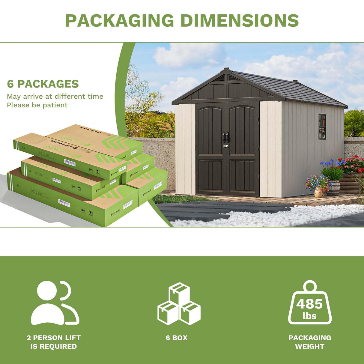 Patiowell 8 x 10 FT Resin Outdoor Storage Shed with Floor, Plastic Shed with Window and Lockable Door for Garden, Backyard, Tool Storage Use, Easy to Install in Beige (Kick-it Shed) Patiowell
