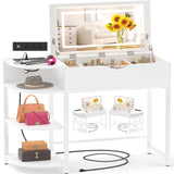 Cyclysio Vanity Desk with Flip Top Mirror and Lights, Makeup Vanity Desk with Drawers, Dressing Table with Storage Shelves & Charging Station, Small Vanity for Small Spaces, White Cyclysio