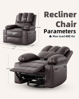 Manual Recliner Chair Sofa, Oversized PU Leather Recliner, Comfy Armchair for Living Room or Bedroom, Reclining Chair, Leather Recliner Chair for Adults, Gaming Sofa Chair (Dark Brown) GarveeLife