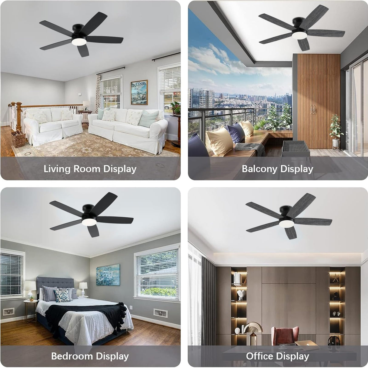 NKPU Black Ceiling Fans with Lights, 48Inch Low Profile Ceiling Fan with Light and Remote/App Control, Flush Mount, Reversible DC Motor, 3CCT Dimmable led, Modern Ceiling Fan for Indoor/Outdoor Use NKPU
