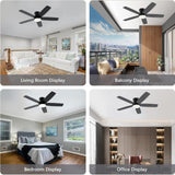 NKPU Black Ceiling Fans with Lights, 48Inch Low Profile Ceiling Fan with Light and Remote/App Control, Flush Mount, Reversible DC Motor, 3CCT Dimmable led, Modern Ceiling Fan for Indoor/Outdoor Use NKPU