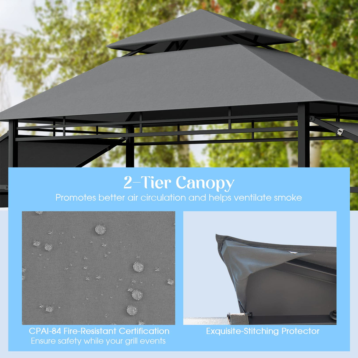 Tangkula 13.5x4 Ft Grill Gazebo with Dual Side Awnings, Double Tiered BBQ Gazebo with 2 Side Shelves, Heavy-Duty Steel Frame, CPAI-84 Barbecue Grill Gazebo Shelter for Patio, Garden, Beach, Terrace Tangkula