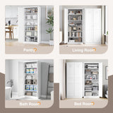 Yizosh Metal Storage Cabinet with 2 Doors and 5 Adjustable Shelves - 71" White Kitchen Pantry Storage Cabinet, 5-Tier Tall Steel Cabinet Locker for Kitchen, Living Room, Dining Room Yizosh