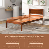 Giantex Wood Twin Platform Bed with Headboard, Mid Century Solid Wood Bed Frame with Wood Slat Support, Wooden Mattress Foundation with 12" Under Bed Storage for Bedroom, Easy Assembly, Walnut Giantex