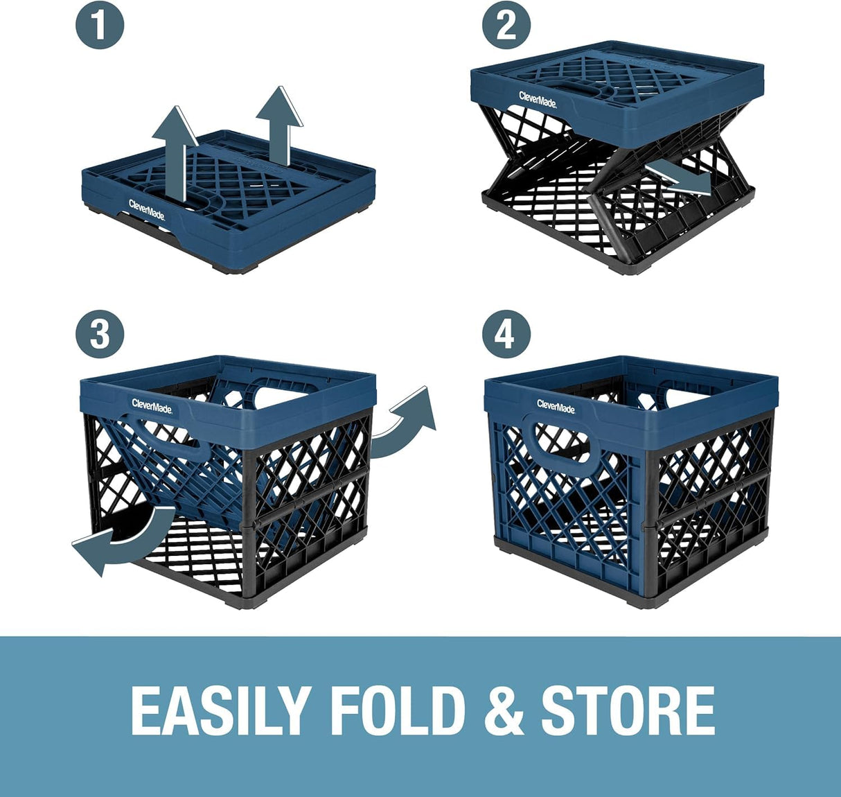 CleverMade Collapsible Milk Crate, Obsidian, 1PK - 25L (6 Gal) Stackable Storage Bins, Holds 50lbs Per Bin - Clevercrates are Heavy Duty, Plastic Collapsible Storage Crate for Multi Purposes CleverMade