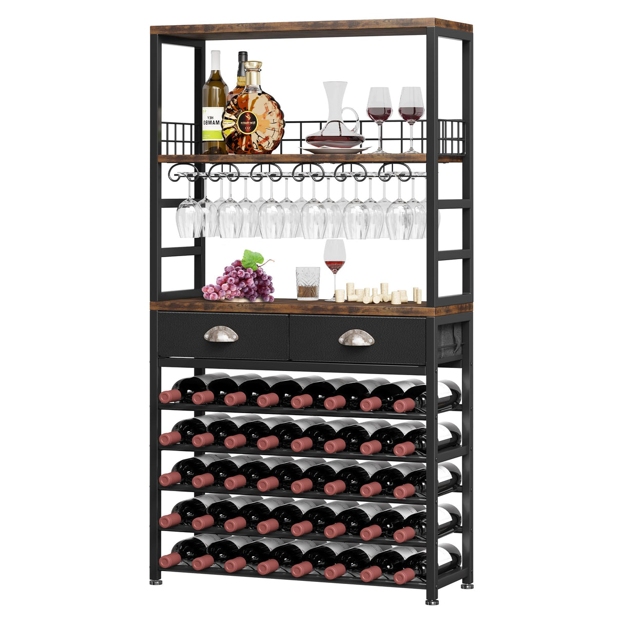 Homeiju Wine Cabinet with Storage, Bar Cabinet with Wine Rack, 6-Tier with Tabletop, Storage Drawer and Wine Storage for Home Bars Homeiju