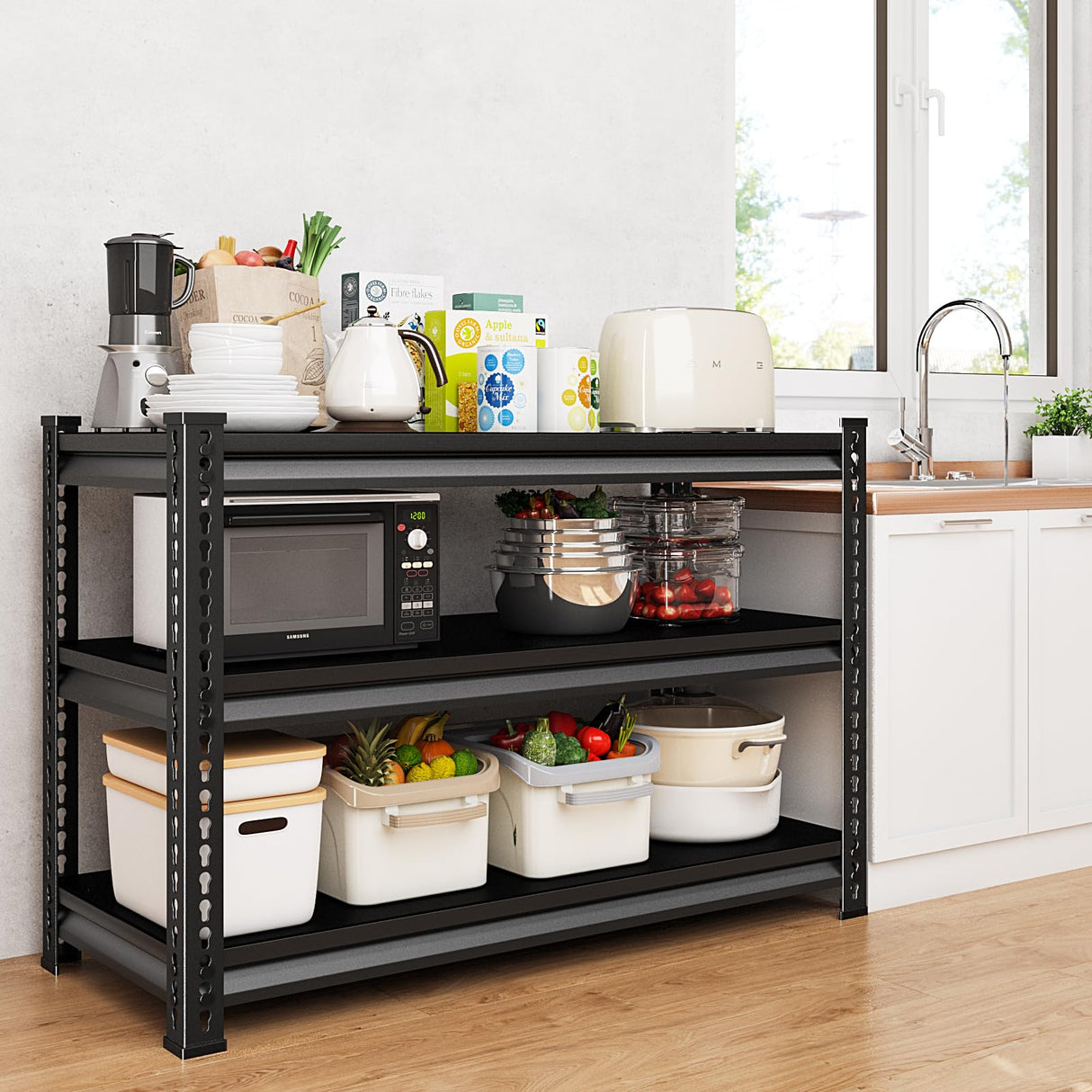 Huhaneon Garage Shelves Heavy Duty - 48''W 1,500Lbs Metal Adjustable Storage Shelving Rack Units for Warehouse Basement 48" W x 16" D x 36" H 3 Tier Black Huhaneon