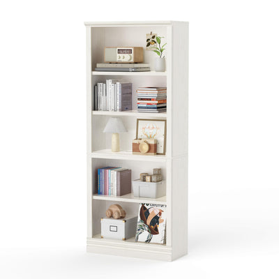 Fllution 72 in Tall Bookcase, 31.3 in Wide Floor Standing Bookshelf, Open Storage 5-Shelf Bookshelves, Cream White Large Indoor Furniture for Home Office School Library Living Room Bedroom