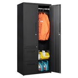 Letaya Metal Storage Cabinets with Drawers, Staff Locker with Lock Door and Shelves-Wardrobe Clothing/File/Tool Storage for Office, Home, School, Employee,Gym,Fire Department,Garage (Black) Letaya