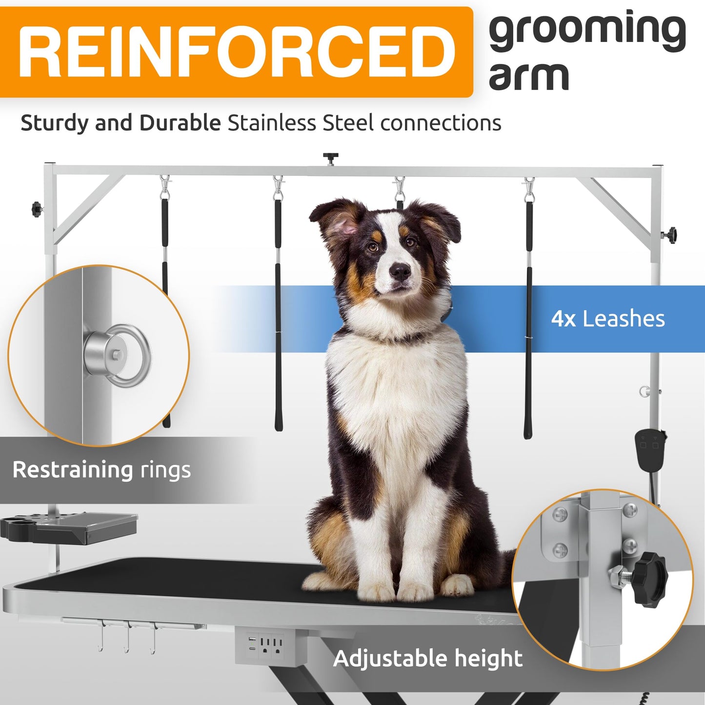 Professional Electric Dog Grooming Table - Heavy Duty, Height Adjustable Pet Grooming Table w/Leveling Wheels, Dog Grooming Arm, Anti Slip Tabletop & Tool Organizer/Dog Grooming Station (49", - WoodArtSupply