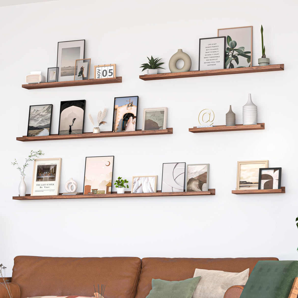 Heimlove Picture Ledge Shelf, Floating Shelves Set of 2, 36 Inches Picture Shelf for Wall with Ledge, Kids Bookshelf Wall Mounted for Living Room Bedroom Decor Books Photo Frames - Walnut Heimlove