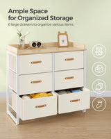 SONGMICS Kids Dresser with 6 Drawers, Boys Girls Dresser, with Water-Resistant Tabletop, Storage Organizer Cabinet, for Bedroom Hallway, Beige UGKR101K01 SONGMICS