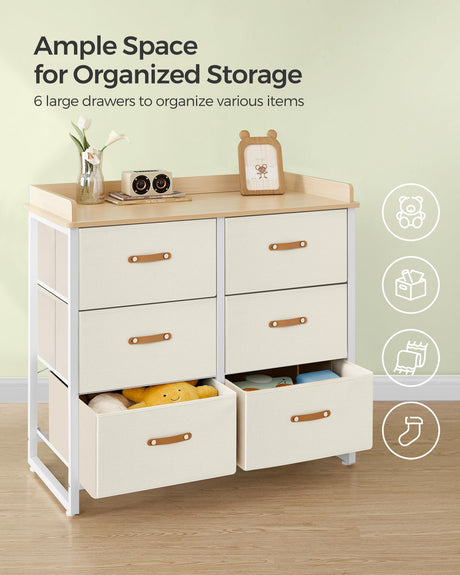 SONGMICS Kids Dresser with 6 Drawers, Boys Girls Dresser, with Water-Resistant Tabletop, Storage Organizer Cabinet, for Bedroom Hallway, Beige UGKR101K01 SONGMICS