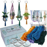 Ewparts Macrame Plant Hanger Kit with Instruction Book Tutorials Metal Rings 4mm Macrame Cord Green/Purple/Orange/Blue Pre-Cutted for Making 4 Macrame Plant Hangers Macrame Kit for Adults Beginners Ewparts