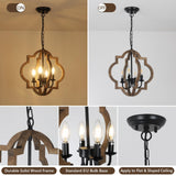 Farmhouse Chandelier Light Fixtures, 4-Light Dining Room Light Fixtures Over Table, Solid Wood Chandeliers for Dining Room, 15.7“ Brown Rustic Chandeliers for Living Room Kitchen Island Bedroom Foyer Stepeak