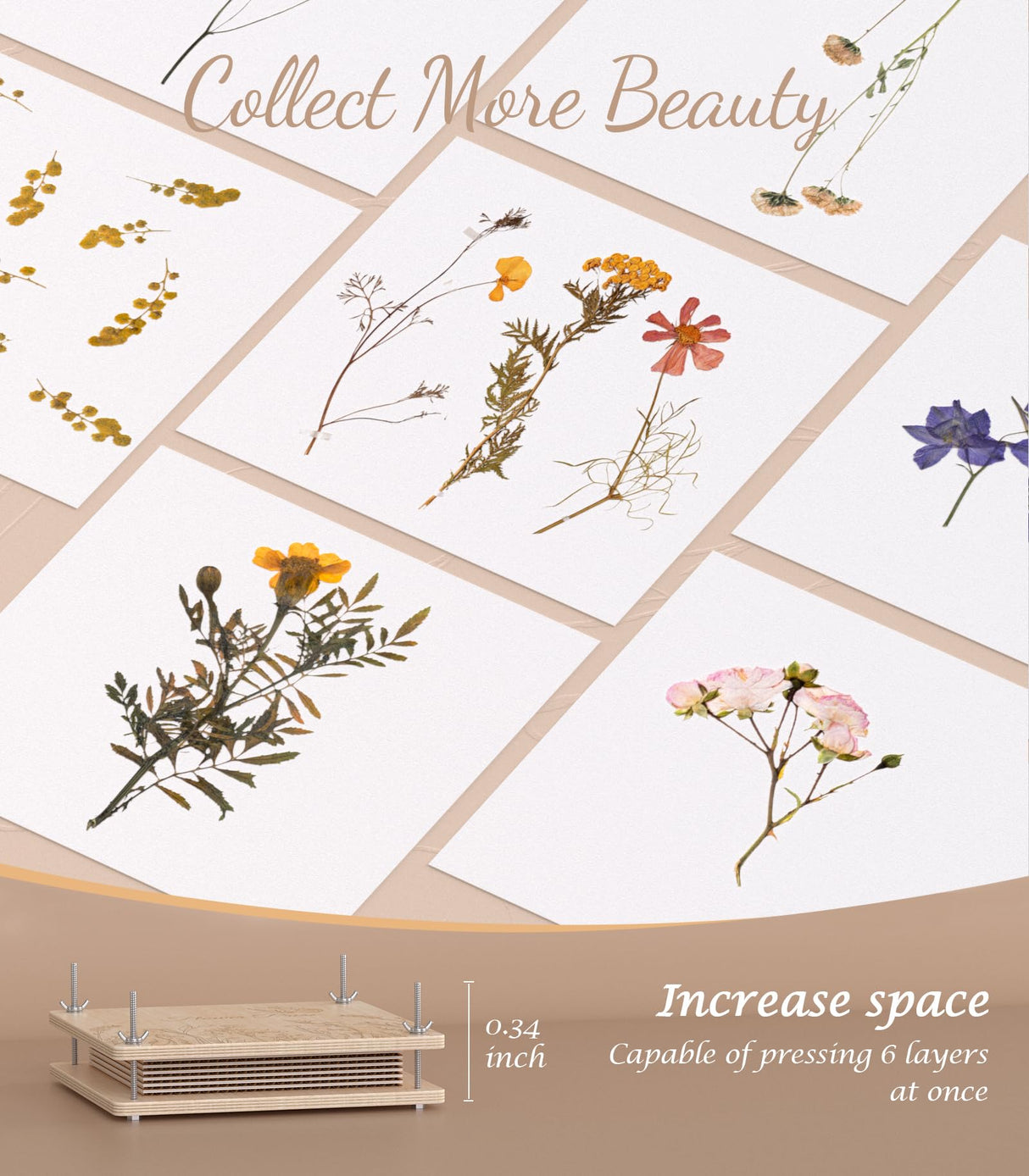 Wakhow Flower Press Kit – 11" x 11" Large Wooden Flower Presser for Adults & Teens | DIY Bouquet Preservation & Dried Flower Art | Ideal Gift for Nature & Craft Lovers Wakhow