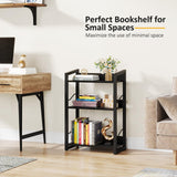 Hosfais Book Shelf Small Bookshelf - 3-Tier Wood Bookcase Industrial Bookshelf Metal Narrow Bookcase Storage Organizer Display Rack for Bedroom Living Room Home Office (Black) Hosfais