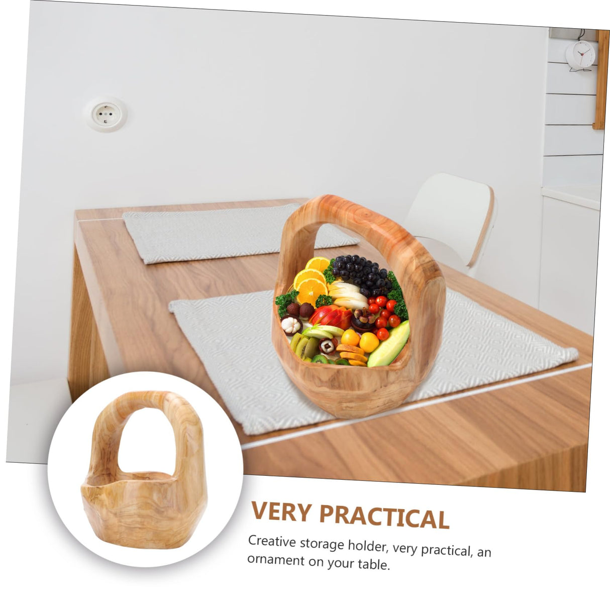 SHOWERORO 1pc Solid Wood Root Carving Fruit Basket Wood Fruit Basket with Handle Cupcake Basket Wooden Decorative Storage Basket Snack Container SHOWERORO
