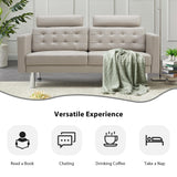SZLIZCCC 72'' Top Grain Genuine Sofa Couch, Upholstered Cow Leather loveseat Sofas Modern Leather Couch Tufted Sofa with Metal Legs & Wide Backrest, Two Seater Couch for Bedroom,Apartment (Beige) SZLIZCCC