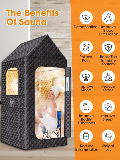 Portable Sauna Box for Home, XL Personal Steam Sauna Tent at Home Spa, Large Indoor Sauna Relaxation Room with 3L & 1200W Steamer, Remote Control, Chair, Mat, Foot Massager (6.4Ft*3Ft*3Ft, Black)