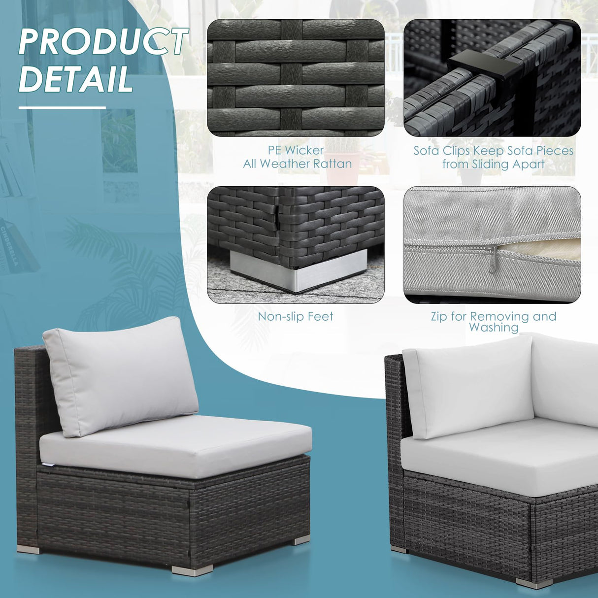 RADIATA PE Wicker Patio Furniture Set Sectional High Back Large Size Sofa Sets with Propane Fire Pit Table 55000 BTU Balcony Rattan Lounge Conversation Sets for Outdoor (13 Pieces,Light Gray) RADIATA