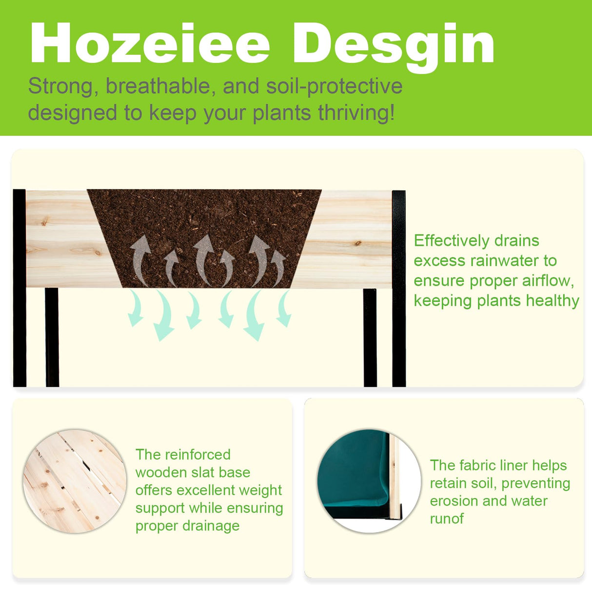 Hozeiee Raised Garden Bed with Legs, Metal & Wood Elevated Planter Box for Outdoor Plants, Vegetables, Flowers, Herbs, 4 Legs, 36(L) x18(W) x30(H) Inch Garden Bed for Outdoors Hozeiee