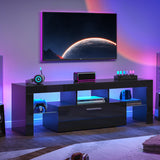 Clikuutory Black LED TV Stand with Large Storage Drawer for 32 40 50 55 Inch TVs, Modern High Gloss TV Console Table with Entertainment Center for Living Room, Bedroom, Black Clikuutory