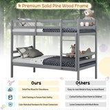 KOMFOTT Wood Bunk Bed Twin Over Twin, Bunk Bed with Ladder & Safety Guardrail, Solid Wood Bed Frame, Ideal for Dormitory & Multiple-Child Family, No Box Spring Needed, Kids Bunk Bed KOMFOTT