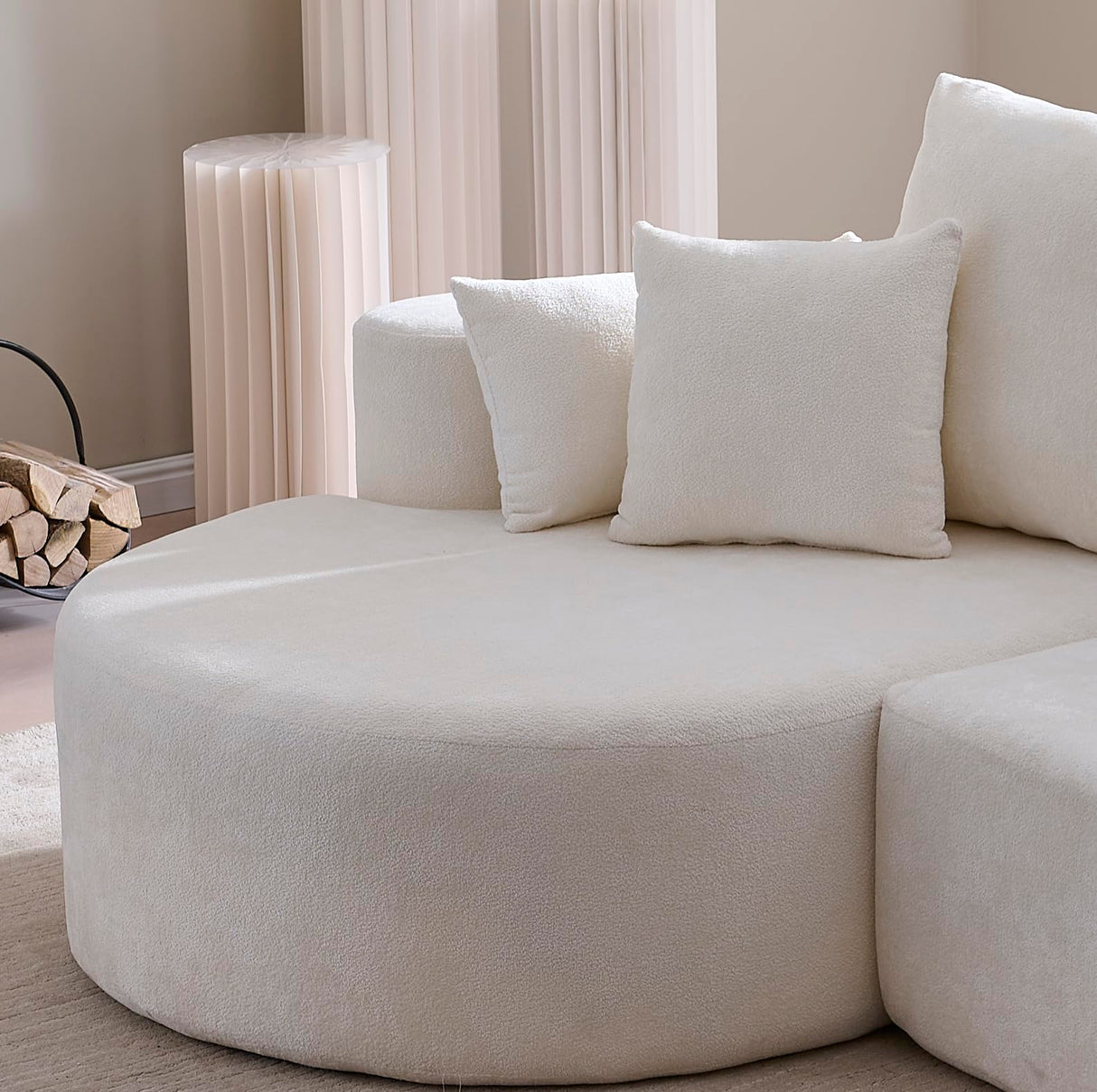 Christopher Knight Home Carden 106" Curved Modular Sectional Sofa, Comfy Sofa Couch with Chaise Lounge, Modern Cloud Couch with Deep Seat, Fabric Upholstered Seating Set for Living Room Bedroom, White Christopher Knight Home