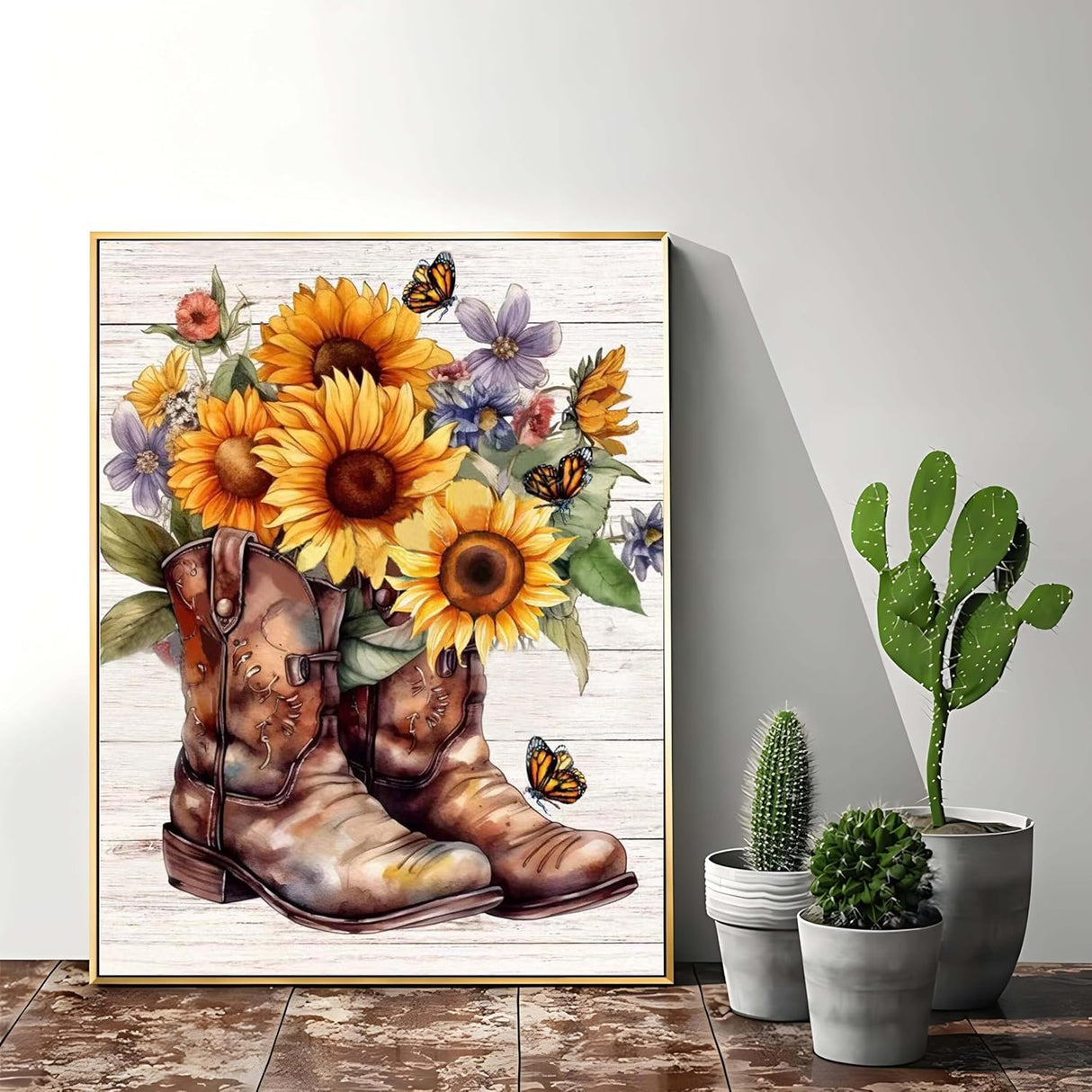 ZQEATRY Sunflower Boots Paint by Numbers Boots Adult Paint by Number Kits on Canvas Butterfly Flower Paint by Number Canvas Oil Painting Paint-by-Number Kits Home Wall Decoration 12 X 16Inch ZQEATRY