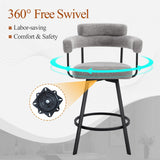 JIRAIN 26’’ Swivel Counter Height Bar Stools, Modern Counter Stools with Round Back, Linen Upholstered Barstools with Round Footrest for Kitchen Island, Home Pub, Set of 2, Grey JIRAIN